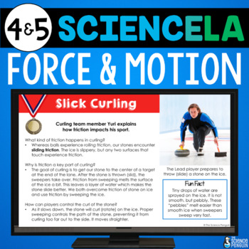 Preview of Force and Motion Reading Comprehension & Writing | Science ELA 4th 5th Grade