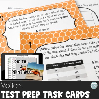 Preview of Force and Motion - Science Test Prep Task Cards – Review Mass and Distance
