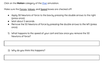 Preview of Force and Motion Simulation Activity Questions