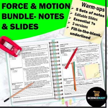 Preview of Laws of Motion Unit Editable Slides Notes Physical Science Interactive Notebook