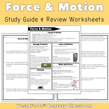 Preview of Force and Motion Study Guide and Review Worksheets - VA SOL 5.3