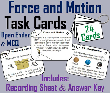 Preview of Force and Motion Task Cards Activity: Gravity, Speed and Velocity, Friction etc.