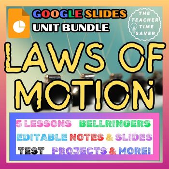Preview of Laws of Motion Printable & Google Slides Notes Lesson Test Unit Bundle
