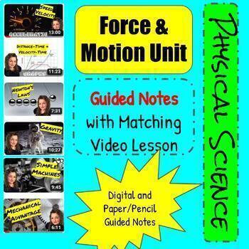 Preview of Force and Motion Unit Guided Notes and Video Lessons Portfolio