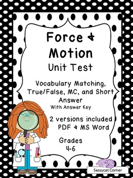 Preview of Force and Motion Unit Test - FREE