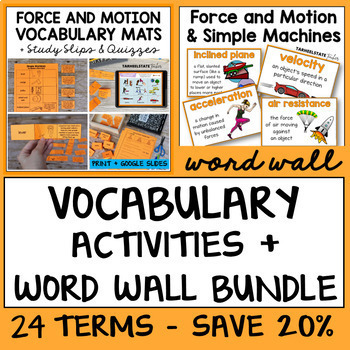 Preview of Forces and Motion Vocabulary Definition Activities with Word Wall