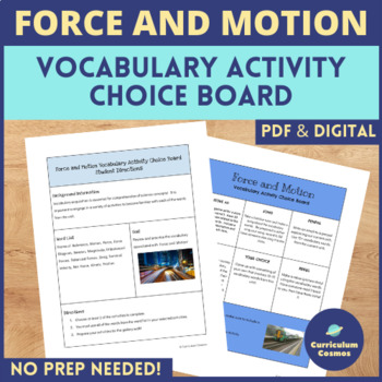 Preview of Force and Motion Vocabulary Activity Choice Board