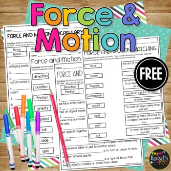 Preview of Force and Motion Vocabulary Review 1st and 2nd Grade Science Worksheet FREEBIE