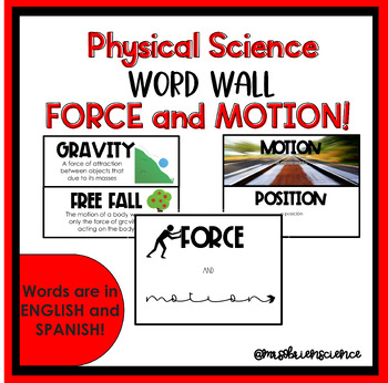 Preview of Force and Motion Vocabulary Word Wall (English/Spanish) - Physical Science