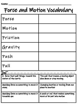 Preview of Force and Motion Vocabulary Matching