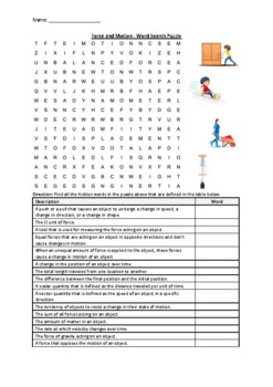 Preview of Force and Motion - Word Search Puzzle Worksheet Activity (Printable)