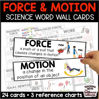 Preview of Force and Motion Vocabulary Word Wall Cards 5th Grade Science + Newton's Laws