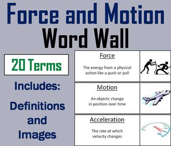 Preview of Force and Motion Vocabulary Word Wall: Friction, Potential/ Kinetic Energy, etc.