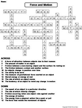 Force and Motion Worksheet/ Crossword Puzzle by Science Spot | TpT