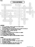 Force and Motion Worksheet/ Crossword Puzzle