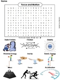 Force and Motion Worksheet: Word Search Activity: (Potenti