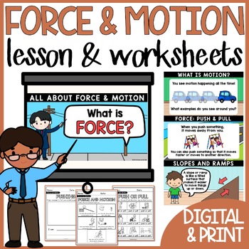 Preview of Force and Motion Worksheet and Lesson Push and Pull Kindergarten