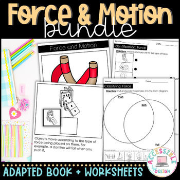 Preview of Force and Motion Worksheets, Adapted Book, + Task Cards for Special Ed BUNDLE