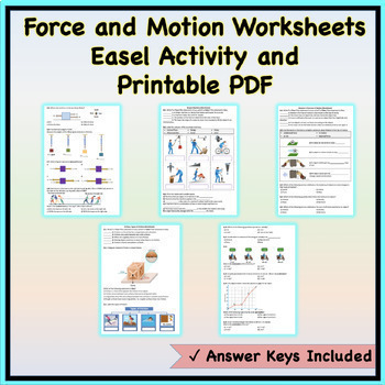 Preview of Force and Motion Worksheets Bundle - Easel Activity and Printable PDFs