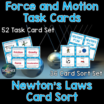 Preview of Newton's Laws Card Sort and Force and Motion Task Cards Bundle
