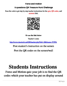 Preview of Force and motion 5 questions QR code treasure hunt challenge
