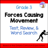 Forces Causing Movement Science Test, Review & Word Search
