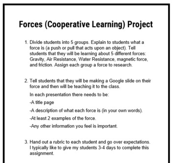 Preview of Forces (Cooperative Learning) Project