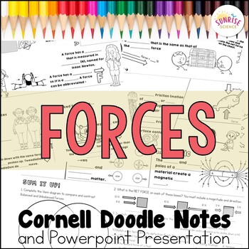 Preview of Forces Doodle Notes | Net Force Balanced and Unbalanced Forces | Cornell Notes