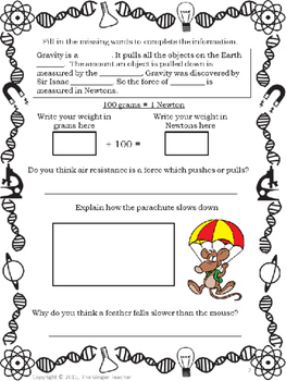 Forces, Gravity, Push and Pull, Newton Worksheets by The Ginger Teacher