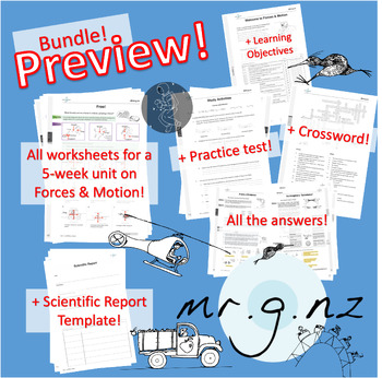 Preview of Forces & Motion Bundle: Notes + Worksheets + Answers + More for a 5-week Unit