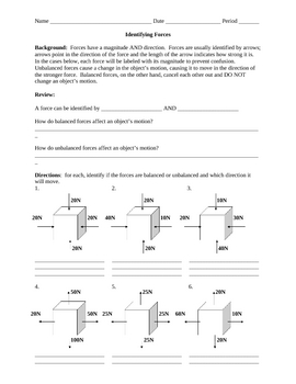 Preview of Forces Review Worksheet:  Identifying Forces