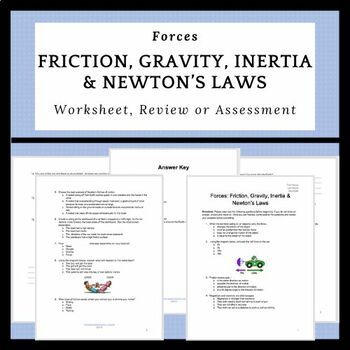 Forces: Friction, Gravity, Inertia & Newton's Laws Worksheet | TpT