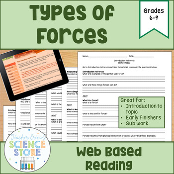 Preview of Forces Web Based Reading Activity