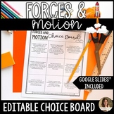 Forces and Motion Editable Choice Board Project - Editable