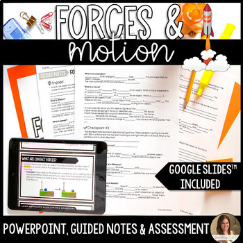 Preview of Forces and Motion Lesson Guided Notes and Assessment - Editable