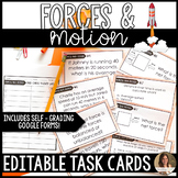 Speed, Forces and Motion Task Cards - Editable and Google Forms™