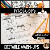 Forces and Motion Warm Ups - Editable Do Nows, Bellringers