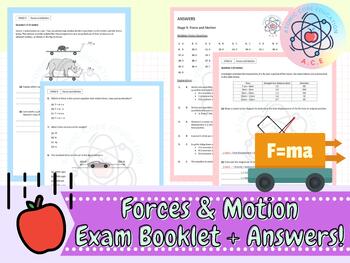 Preview of Forces and Motion Exam Practice Booklet + Answers Set