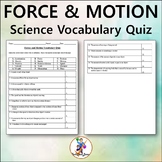 Forces and Motion Science Vocabulary Quiz - Editable Worksheet