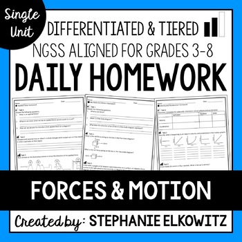 Preview of Forces and Motion Homework | Printable & Digital