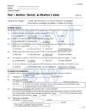 Forces and Motion Newton's Laws Unit Test and Review