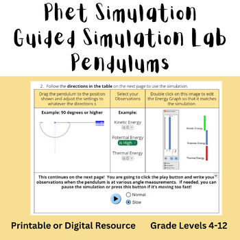 Preview of Forces and Motion Phet Simulation - Pendulum Lab on KE and PE (Uses Google Doc)