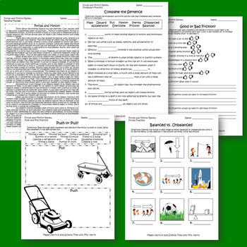 Forces and Motion Practice Worksheets by Science Time with Mrs Harris