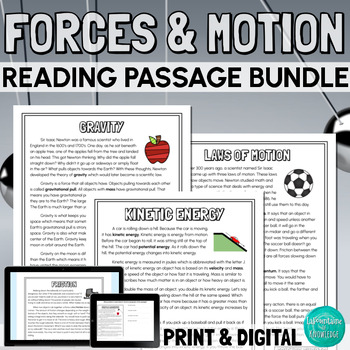 Preview of Forces and Motion Reading Comprehension Passages Bundle PRINT and DIGITAL