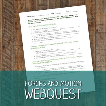 Preview of Forces and Motion Webquest - Distance Learning