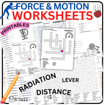 Preview of Forces and Motion Worksheets Crossword - Word Scramble - Word Search