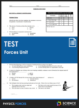 Preview of Forces and Newtons Laws of Motion Unit Test or Assessment