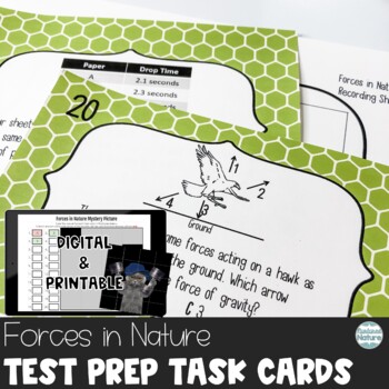 Preview of Gravity Science Review Test Prep Task Cards - Digital and Print Forces in Nature