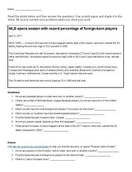 Preview of Foreign-Born Baseballs Players Math