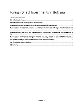 Preview of Foreign Direct Investments in Bulgaria